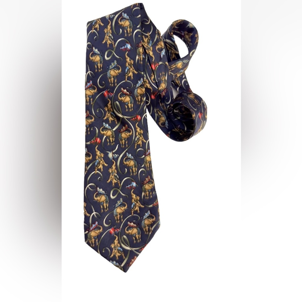 Emidio Tucci El Corte Ingles Circus Elephants 100% silk navy blue tie Spain